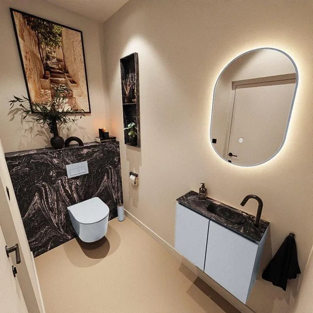 MONDIAZ TURE-DLUX 60cm toiletmeubel Clay. EDEN wastafel Lava positie rechts. Met 1 kraangat. TUREDX60CLAR1LAV