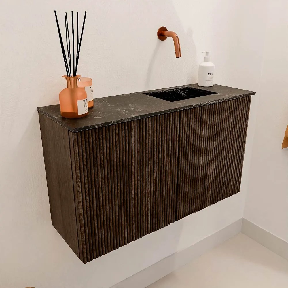 Mondiaz Joya DLux 70cm toiletmeubel walnut met wastafel faye rechts zonder kraangat lava