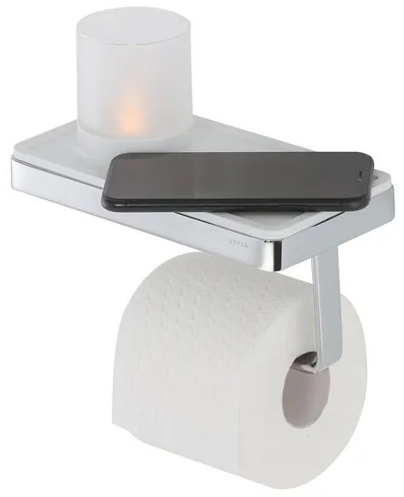 Geesa Frame Toiletrolhouder met planchet en (LED licht)houder Wit / Chroom 918889-02