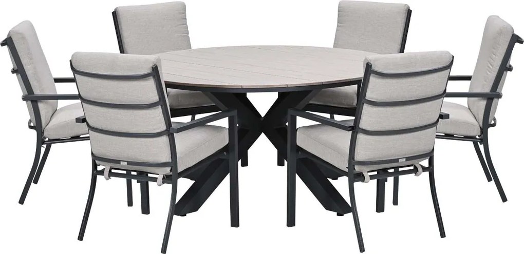 Garden Impressions Senja tuinset 7-delig sandstone - Tulli tuintafel Ø148x75 cm light teak vironwood