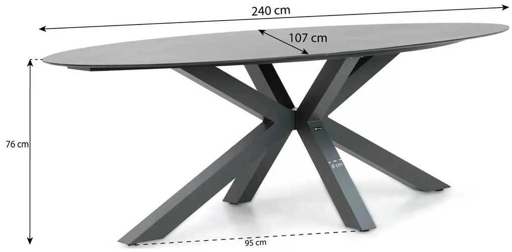 Dining Tuintafel ovaal 240 x 107 cm Aluminium/HPL Grijs Santika Ellisse