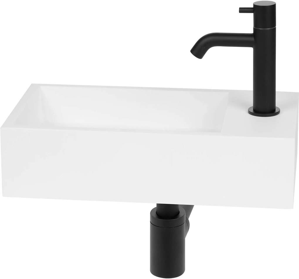 Saqu Deluxe fonteinset met mat zwarte kraan rechts solid surface mat wit