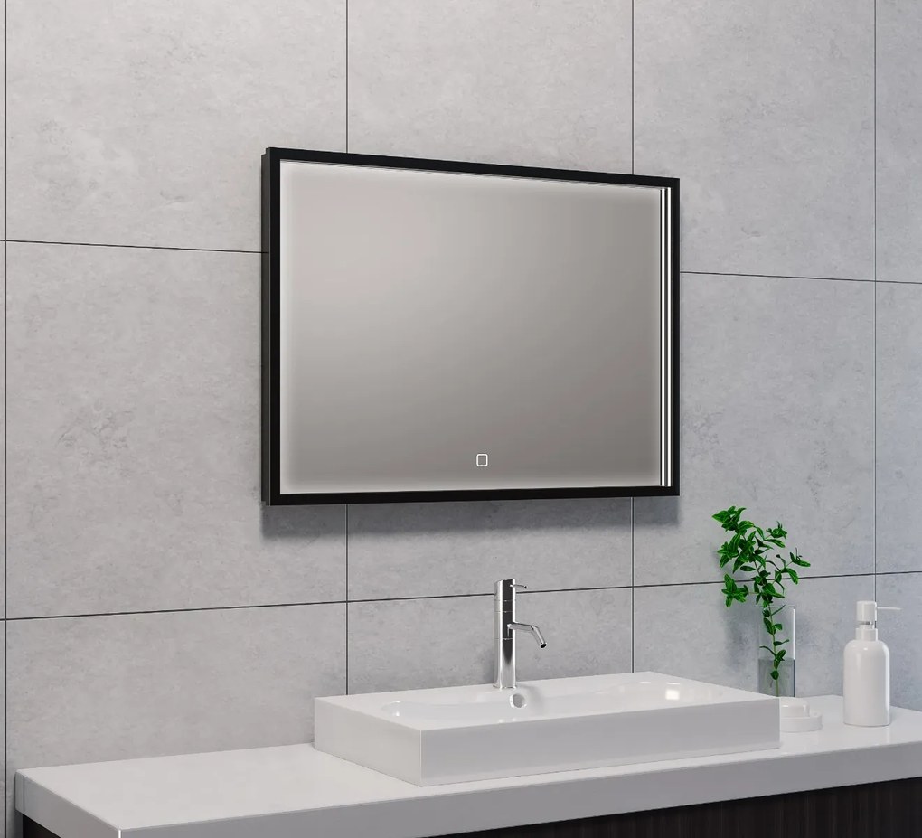 Mueller Square LED spiegel 70x50cm mat zwart met spiegelverwarming