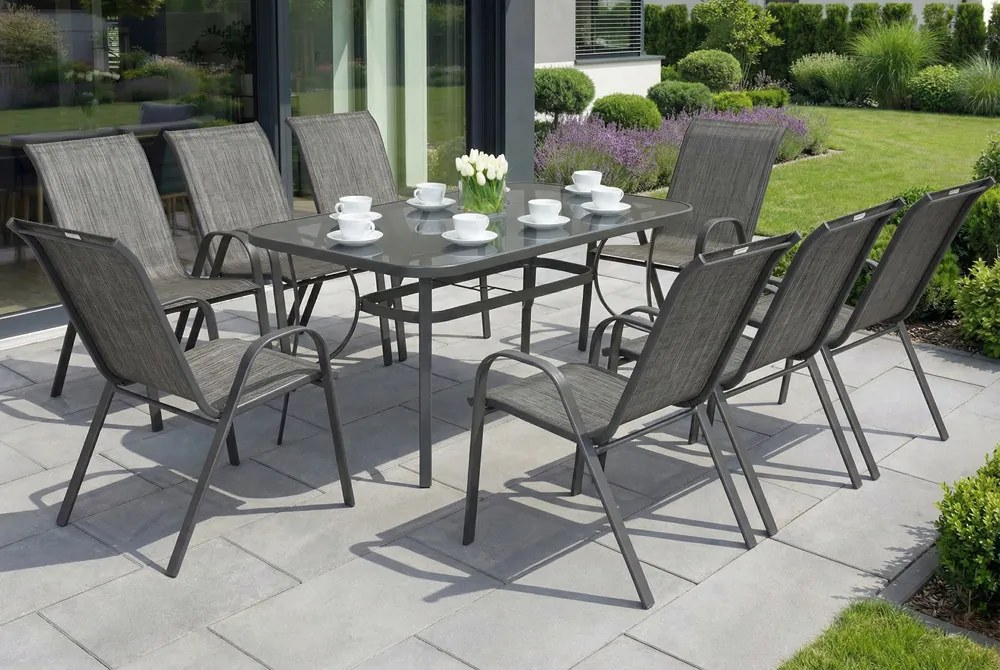 Metalen tuinmeubel Modena voor 8 personen met grote tafel Garden Point grijs