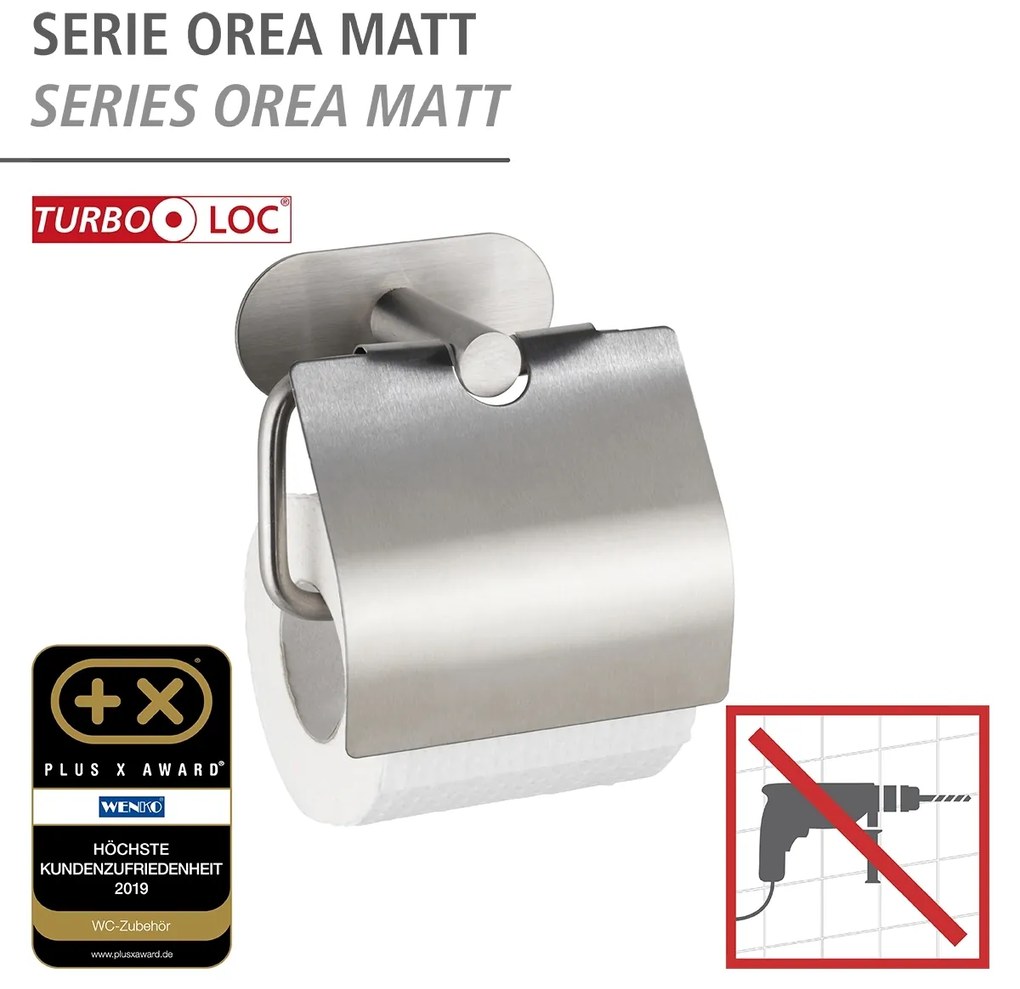 Wenko Orea turbo-loc toiletrolhouder met deksel RVS mat