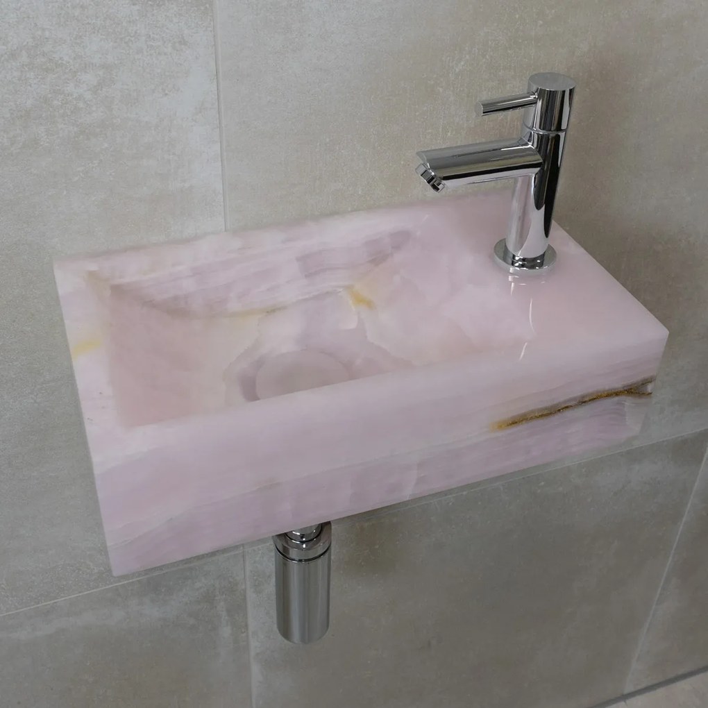Saniclear Pink Onyx fonteinset met rechte kraan in chroom