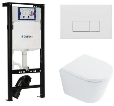 QeramiQ Dely Toiletset - 36.3x51.7cm - diepspoel - rimless - Inbouwreservoir met Geberit UP320 spoelmechanisme - softclose toilet zitting 35 mm - mat witte bedieningsplaat - rechthoekige knoppen - wit glans SW1026255 / SW1159505/SW1381697/SW706191