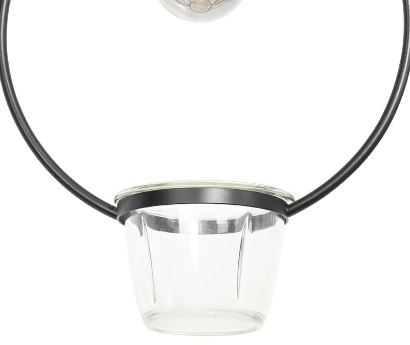 Moderne hanglamp zwart met glas rond - Roslini