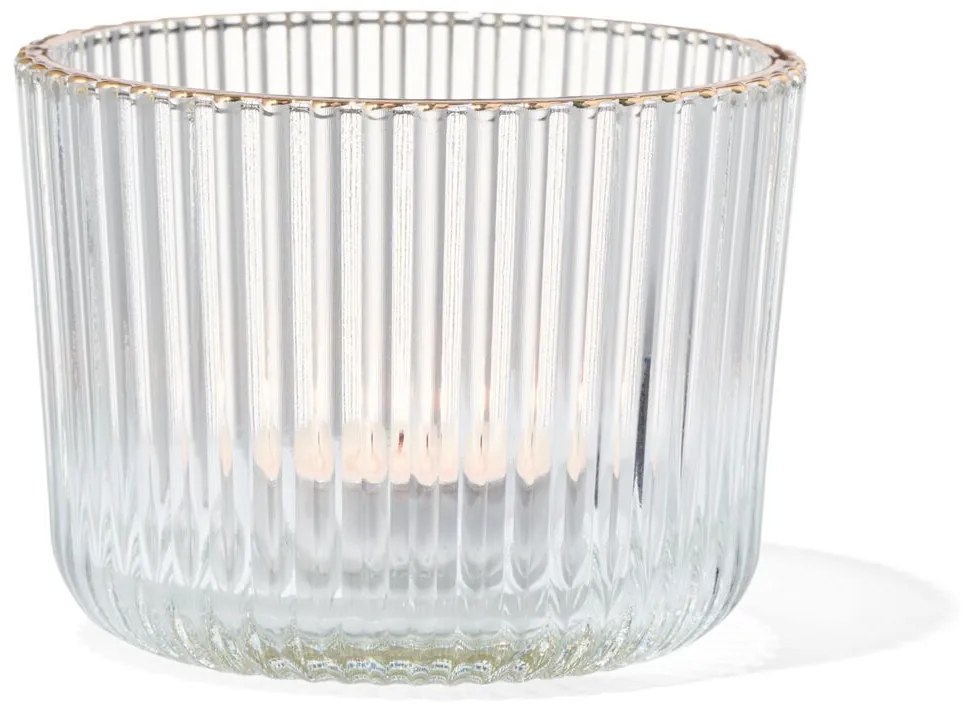 HEMA Sfeerlichthouder Met Ribbels Ø8.5x6.5 Glas (transparant)
