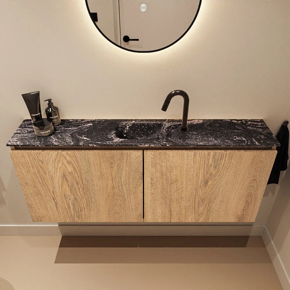 Mondiaz Ture DLux toiletmeubel 120cm washed oak met wastafel lava midden met kraangat