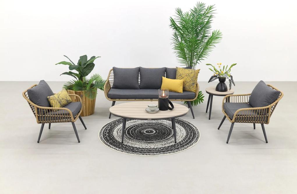 Garden Impressions Margriet stoel-bank loungeset - Natural rotan/Mystic Grey - 5 delig