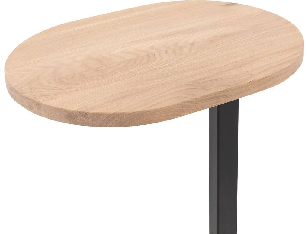 Goossens Nachtkastje Oval, Voet ovaal metaal ral 9005 zwart, blad massief eik