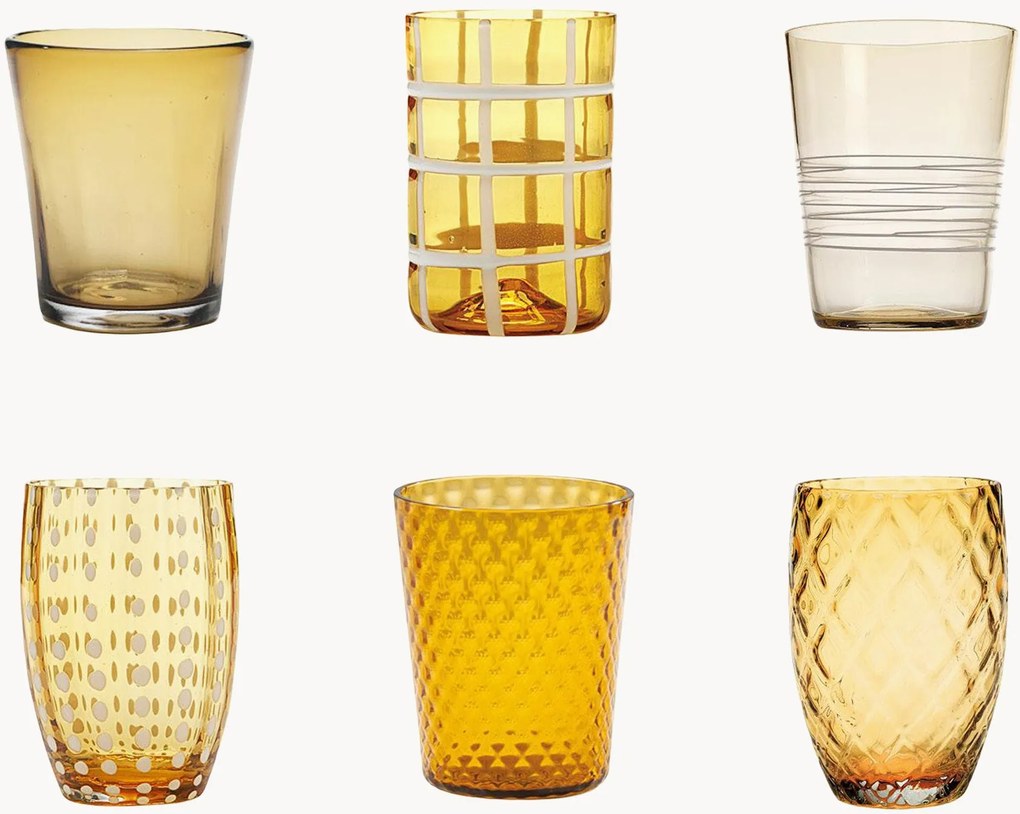 Handgemaakte waterglazen Melting, 6-delig