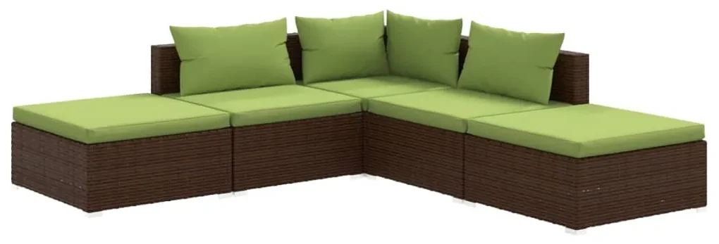 vidaXL 5-delige Loungeset met kussens poly rattan bruin