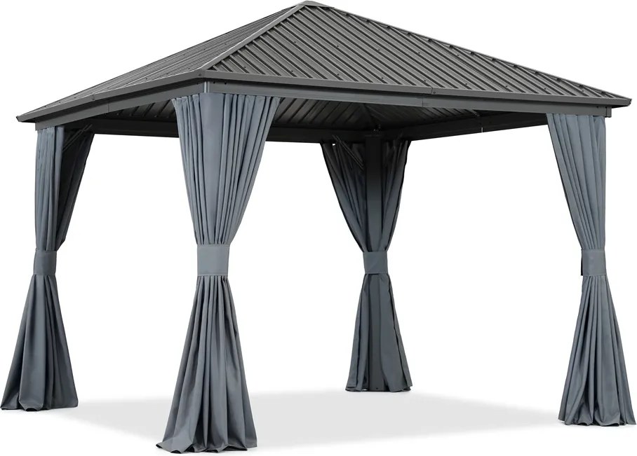 Metalen tuinhuisje Sardinia 3x3 met gordijnen Garden Point antraciet