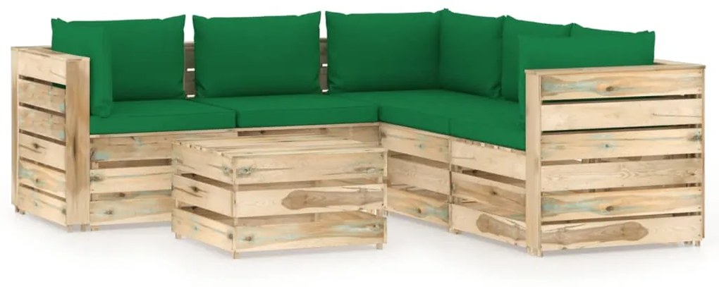 vidaXL 6-delige Loungeset met kussens groen geïmpregneerd hout