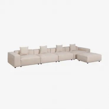 4-delige Modulaire Bank Met Lage Armleuningen En Poef (↔︎480 Cm) Bruna Corduroy Beige – Linnen - Sklum