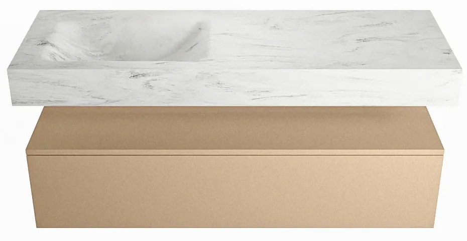 Mondiaz Alan DLux badmeubel 130cm oro 1 lade met wastafel opalo links 1 kraangat