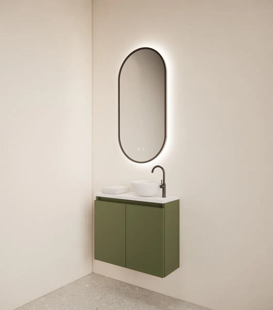 Gliss Design Echo toiletmeubel 60cm olijfgroen met toppaneel wit mat