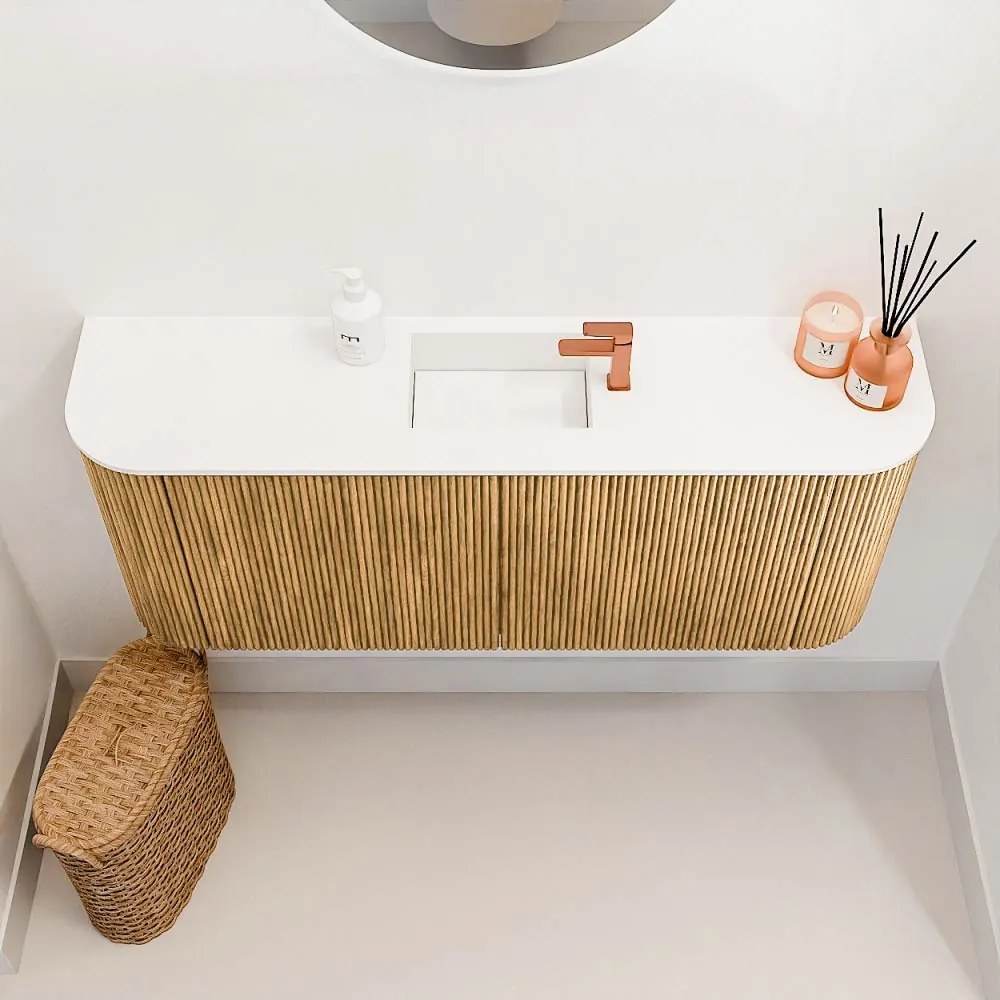 Mondiaz Joya 105cm toiletmeubel ronding links/rechts oak met wastafel faye midden 1 kraangat talc