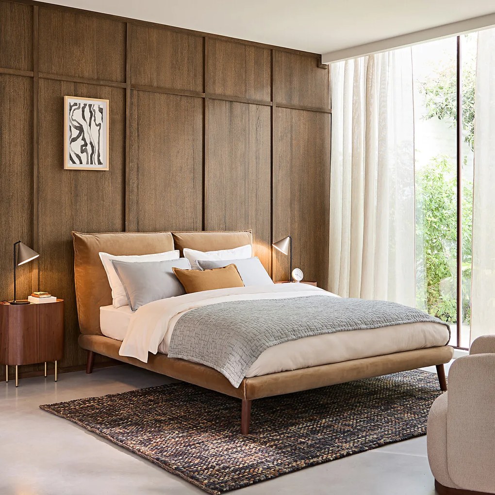 Fluwelen 2-persoons bed, Aurore, ontwerp Emmanuel Gallina