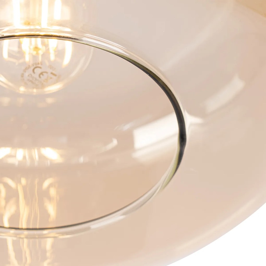 Smart plafondlamp zwart met amber glas incl. Wifi A60 - Bizle Art Deco E27 rond Binnenverlichting Lamp