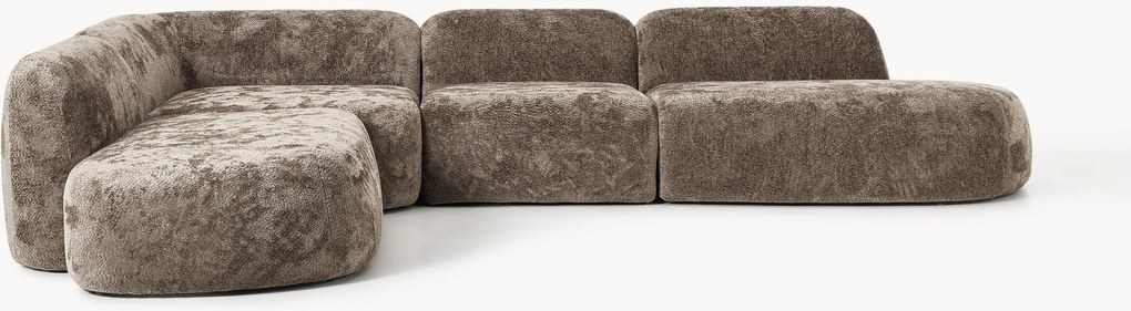 XL modulaire teddy bouclé hoekbank Wolke (4-zits) met chaise longue