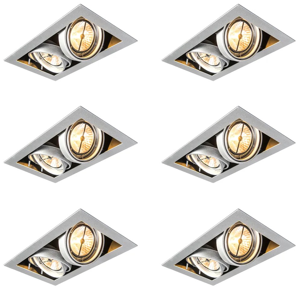 Set van 6 Grote Inbouwspot staal AR111 verstelbaar 2-lichts - Oneon QR111 / AR111 / G53 Binnenverlichting Lamp