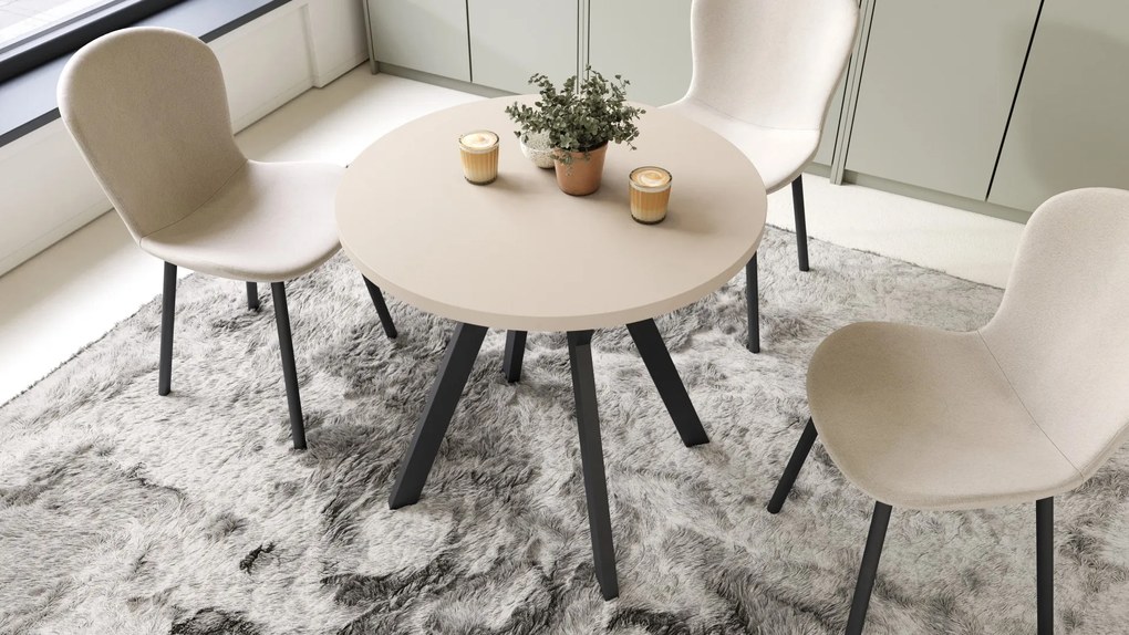 ALMO 80 Beige (Champagne) / zwarte poten – ronde tafel met Y-poten, loft/industrieel voor keuken, woonkamer en eetkamer