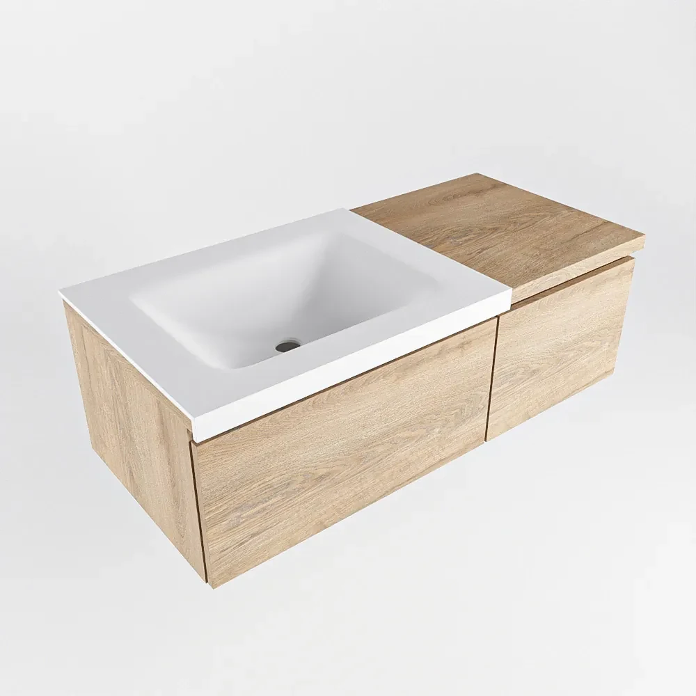 Mondiaz Bukla 100cm badmeubel met module 40 Washed Oak met 2 lades wastafel Cloud links 0 kraangaten Talc