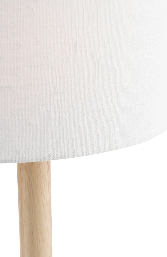 Tafellamp hout met ovale linnen kap wit 25cm - Mels Landelijk, Modern E27 rond Binnenverlichting Lamp