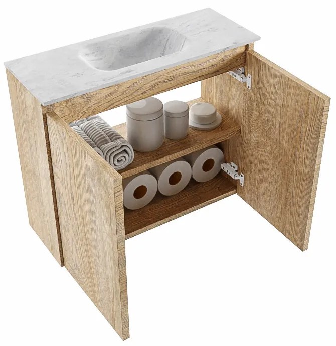 Mondiaz Ture DLux toiletmeubel 60cm washed oak met wastafel opalo midden zonder kraangat