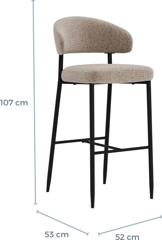 Mazzoni IRIS Latte Beige (stof Monza 60)/zwart onderstel - GESTOFFEERDE BARKRUK VOOR KEUKEN/BAR