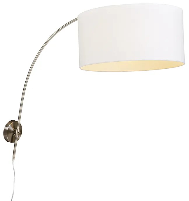Moderne wandbooglamp staal met witte kap 50 cm verstelbaar - Bow