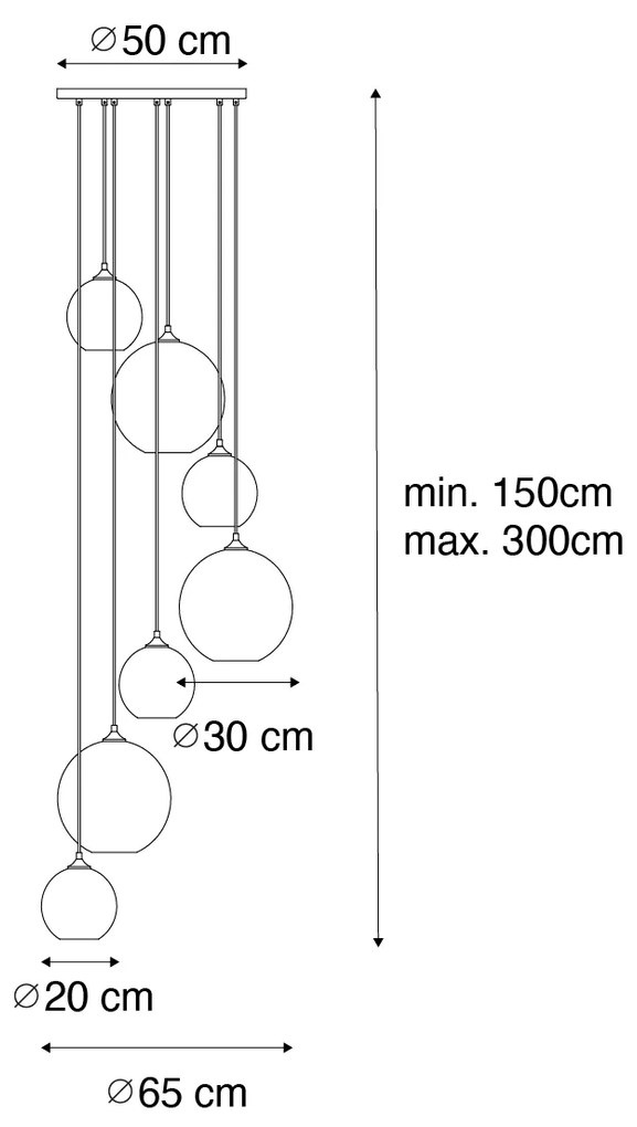 Smart hanglamp met dimmer zwart met smoke glas rond 7-lichts incl. 7 Wifi A60 - Sandra E27 Binnenverlichting Lamp