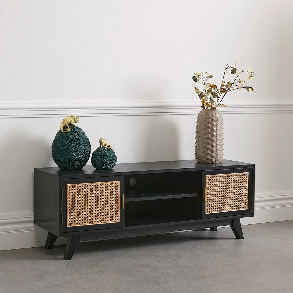 Zwart Tv-meubel Met Webbing - 140x40x50cm.