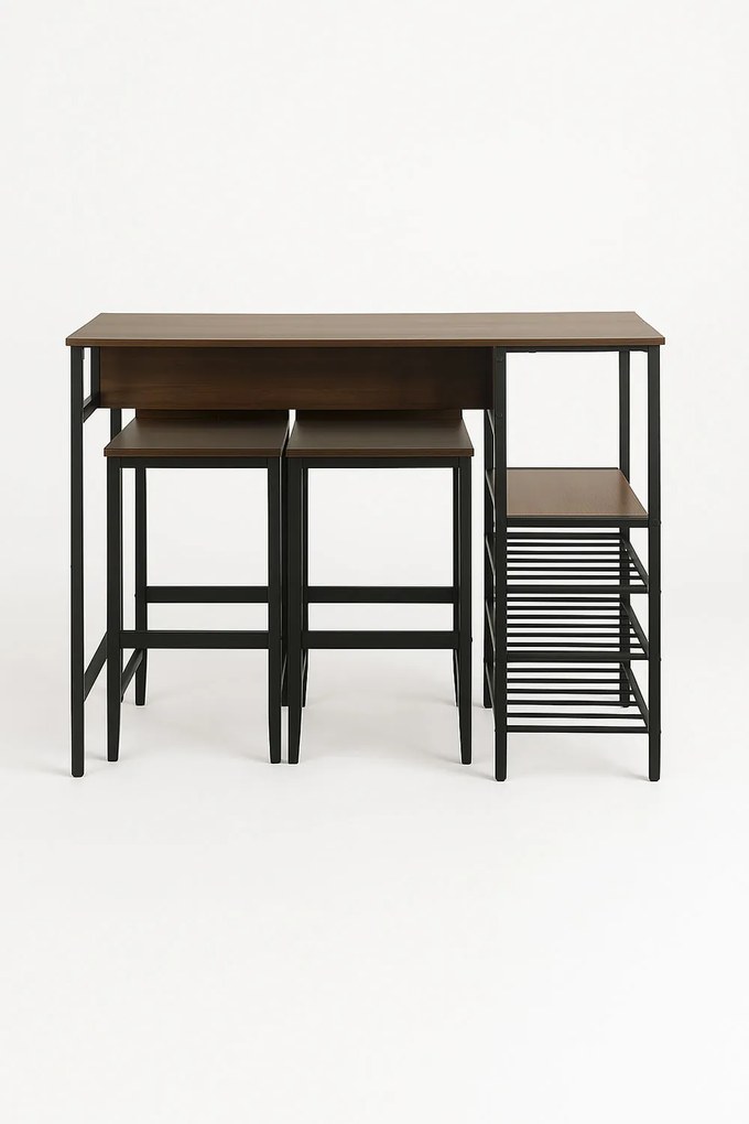 Hoge tafel barset met flessenrek + 2 Carbar krukken