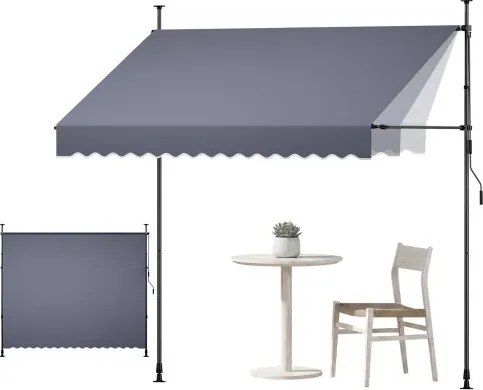 VEVOR Klemzonnescherm 300 cm, in hoogte verstelbaar zonnescherm met handslinger, terraszonnescherm met UPF 80+ zonbescherming, zonnescherm, balkonzonnescherm, ideaal voor terras, balkon en tuin, donkergrijs