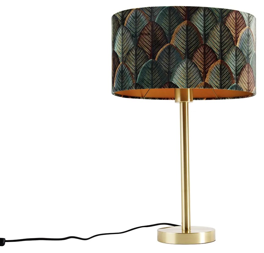 Tafellamp messing met ovale velours kap blad Design 35cm - Simplo Modern, Klassiek / Antiek E27 rond Binnenverlichting Lamp