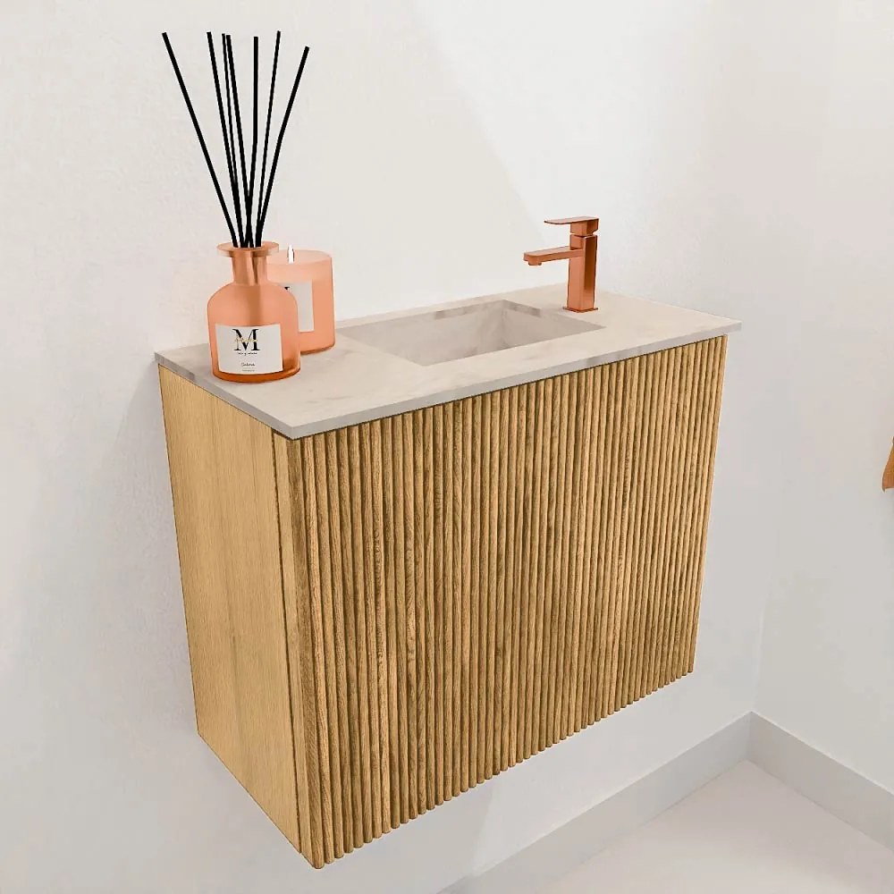 Mondiaz Joya DLux 50cm toiletmeubel oak met wastafel faye rechts 1 kraangat frappe