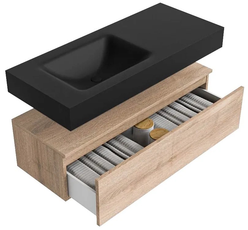 Zaro Alan badmeubel 110cm washed oak 1 lade met vrijhangende wastafel cloud links 1 kraangat urban