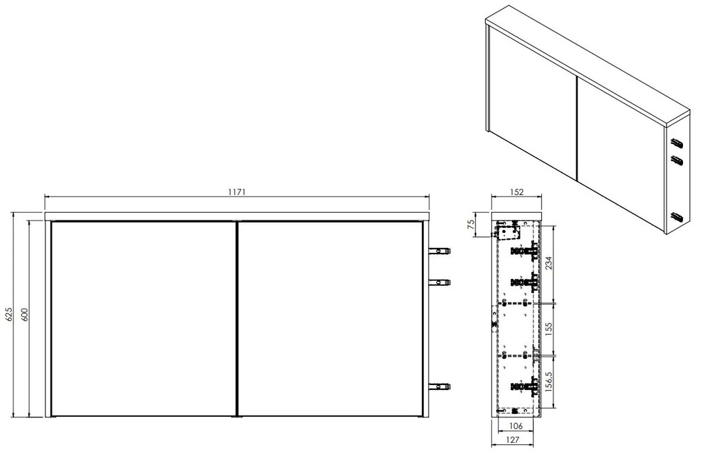 Fontana Basic spiegelkast 117cm met 2 deuren kasteel bruin