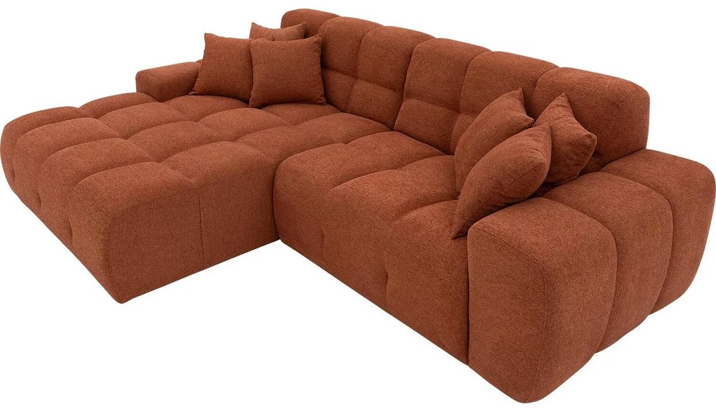 Goossens Excellent Bank Kubus bruin, stof, 1,5-zits, modern design met chaise longue links