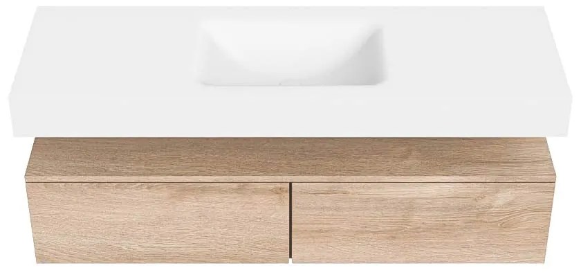 Zaro Alan badmeubel 140cm washed oak 2 lades met vrijhangende wastafel cloud midden zonder kraangat talc