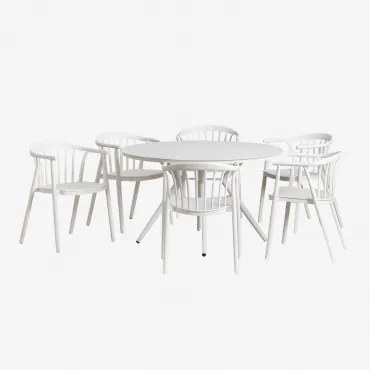 Valerie Ronde Aluminium Tafelset Ø125 Cm En 6 Ivor Tuinstoelen Van Polypropyleen Gardenia Wit - Sklum