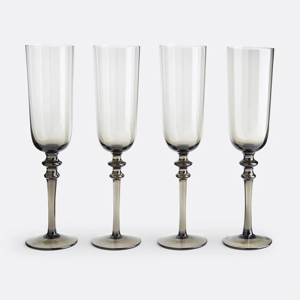 Set van 4 champagneglazen in gerookt glas, Venelli