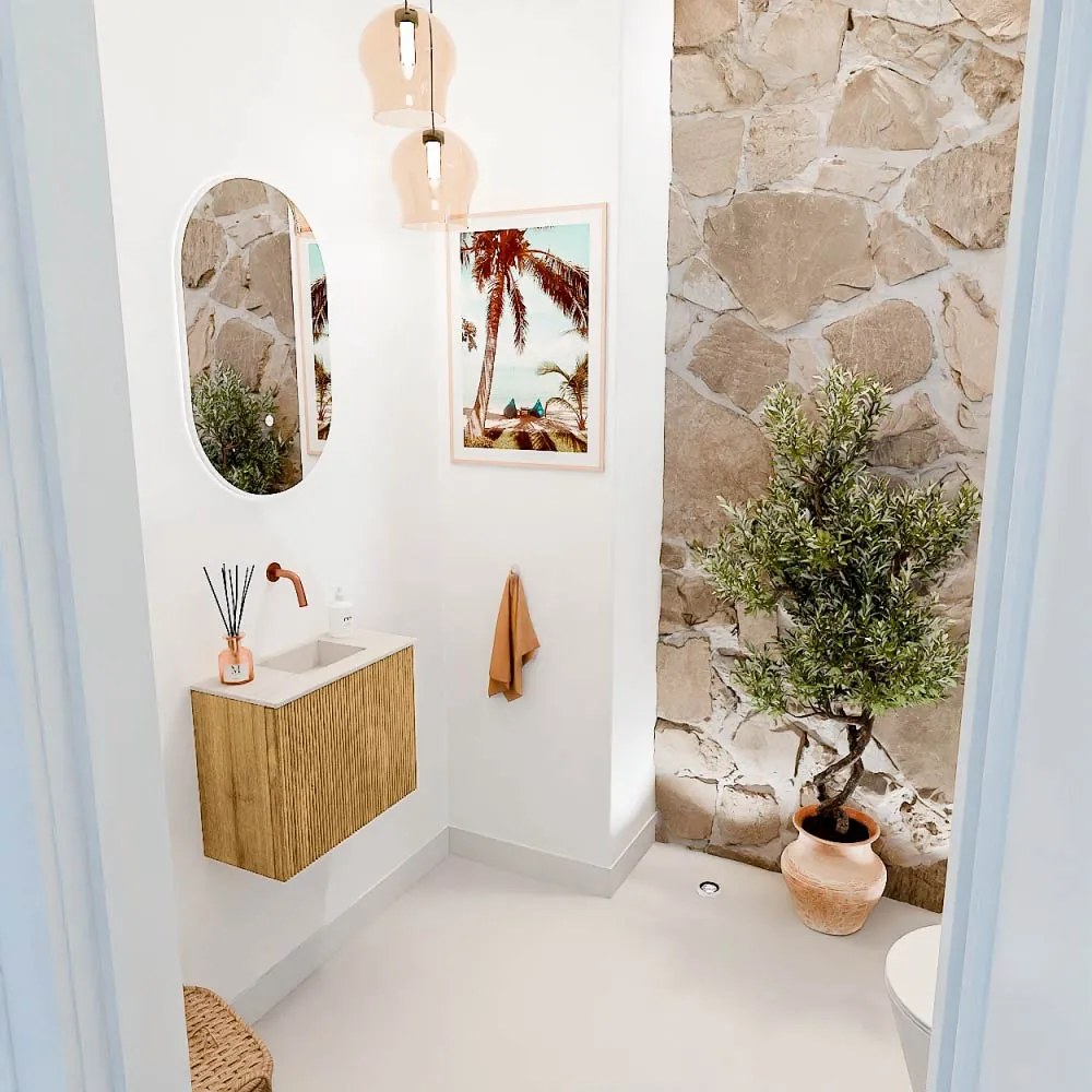 Mondiaz Joya DLux 50cm toiletmeubel oak met wastafel faye rechts zonder kraangat meli