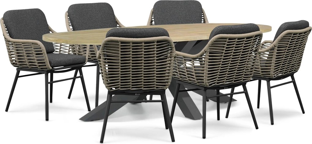 Tuinset 6 personen 240 cm Rope Grijs Coco Antoni/Brookline