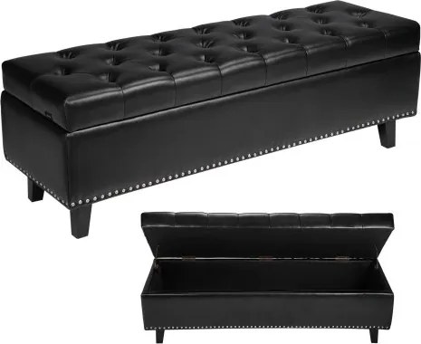 VEVOR Ottoman bank (415 x 1305 x 440 mm) van PU-leer met houten poten, opbergruimte en knoopsluiting, moderne schoenenbank met een draagvermogen van 300 kg, bedbank, slaapkamerbank voor woonkamer, zwart