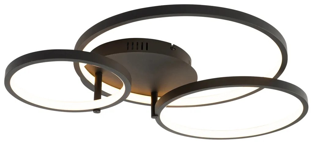 Smart plafondlamp zwart 3-lichts met afstandsbediening - Rondas